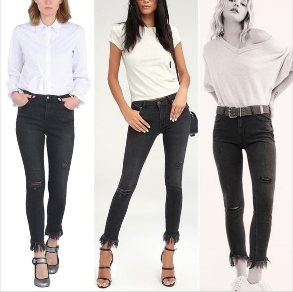 Free People Great Heights Fringe Cropped Skinny Jeans in Washed Black Size 26 - Picture 4 of 12